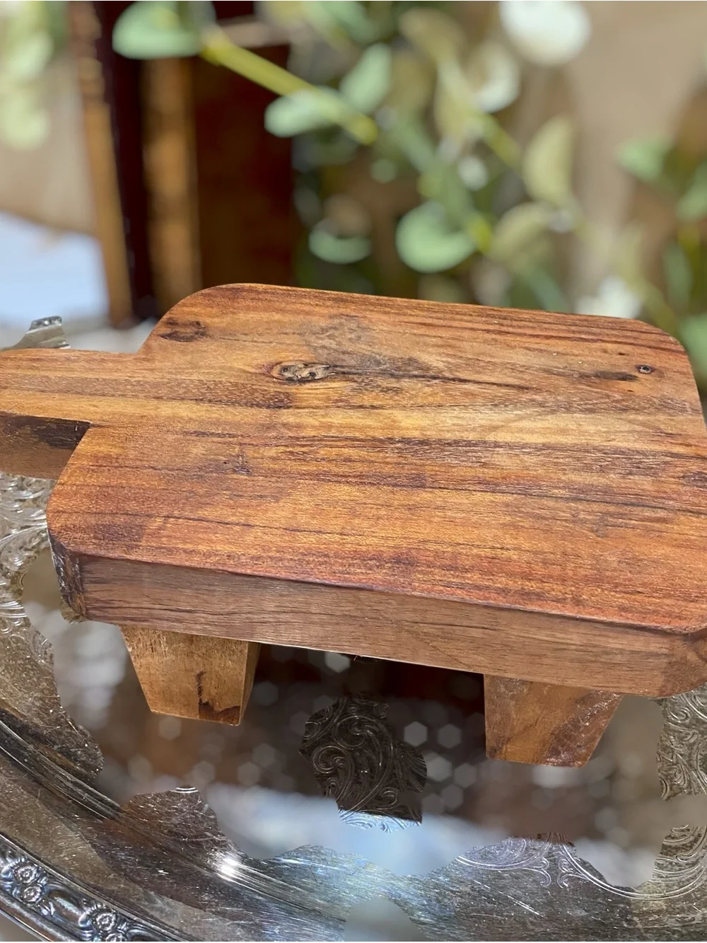 Vintage Thick Wood Footed Charcuterie Board Tray Cheese Appetizers